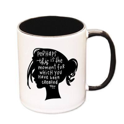 Bible verse Esther 4:14 coffee mug by swaygirls | Perhaps you were born for such a time as this | Christian coffee cup (15 oz, White/Black)