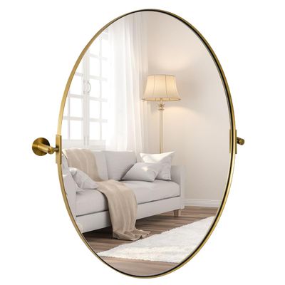 ANDY STAR Gold Bathroom Mirror, 20" x 30" Tilting Vanity Oval Mirror for Wall, Brushed Gold Stainless Steel Metal Frame Pivot Mirror Hangs Vertically Wall-Mounted