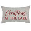 Christmas at the Lake Throw Pillow Cover, 12x20 18x18 Faux Linen, Decorative Sofa Couch, Sparkly or Matte, Red White Gold Green Grey (12x20-1 pillow cover, Red Sparkly) view 1