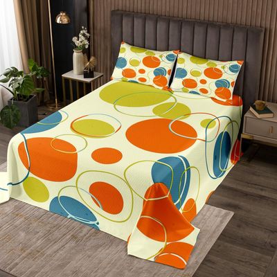 3 Piece Colorful Circle Quilt Bedding Set Women Aldult Lightweight Bedding Retro Abstract Bedspread Set Green Dots Bedspread Coverlet Soft Microfiber Home Quilt Set for King Bed All Season