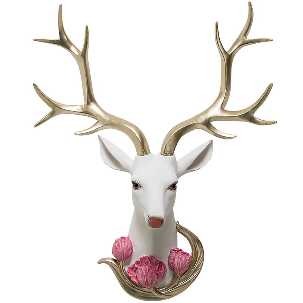 LJHSS Deer Head Wall Decor,Faux Taxidermy Animal Head Wall Art Decor,Wall Mounted Deer Antlers Gallery Wall Sculptures,Deer Decorations for Home,White