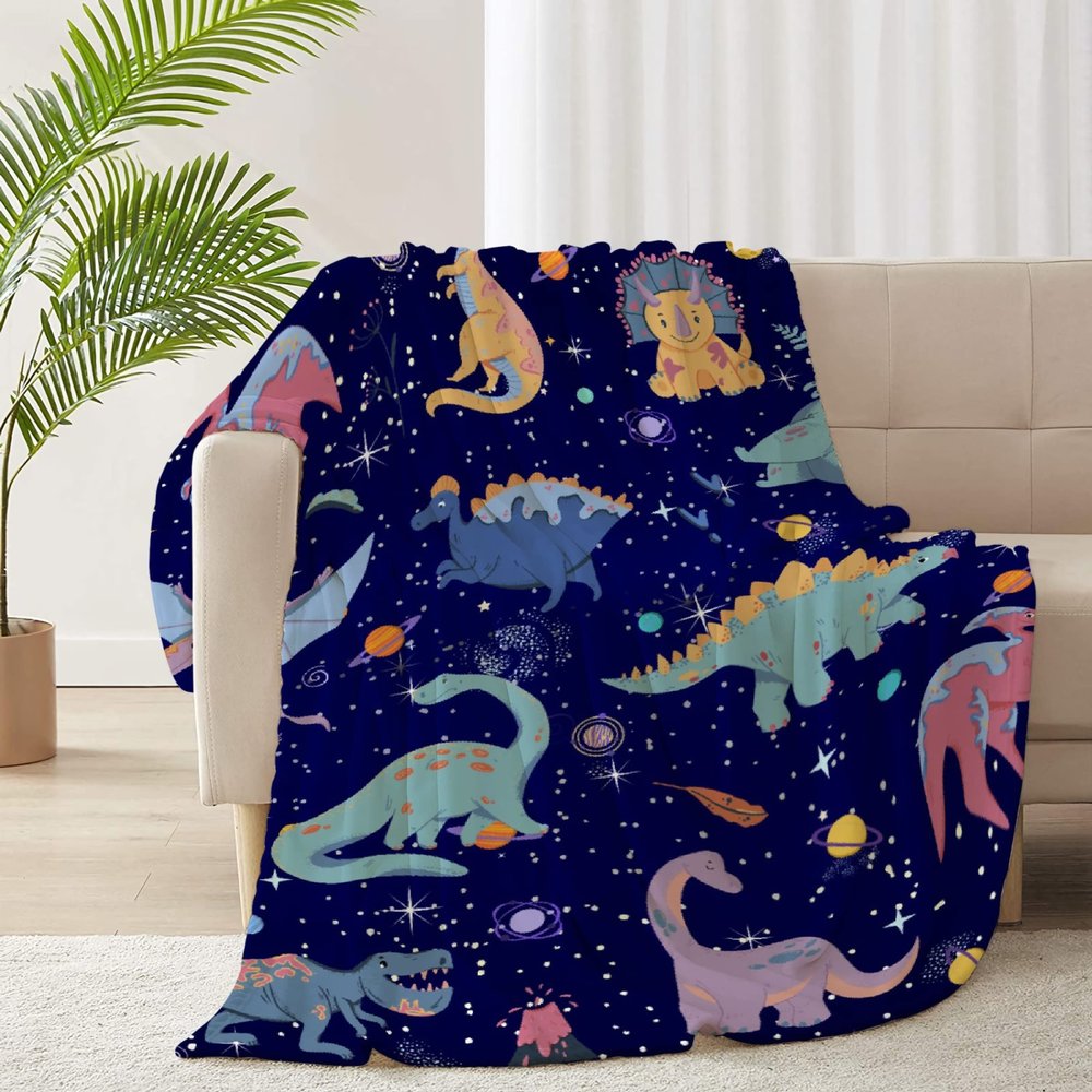 ARNOVIC Cute Dinosaur Star Blanket, Cute Animal Gift for Women Men Girl Boy Birthday,Lightweight Soft Worm Cozy Flannel Throw for Bedding Sofa Couch 90"x120" Oversized King for Family - XL