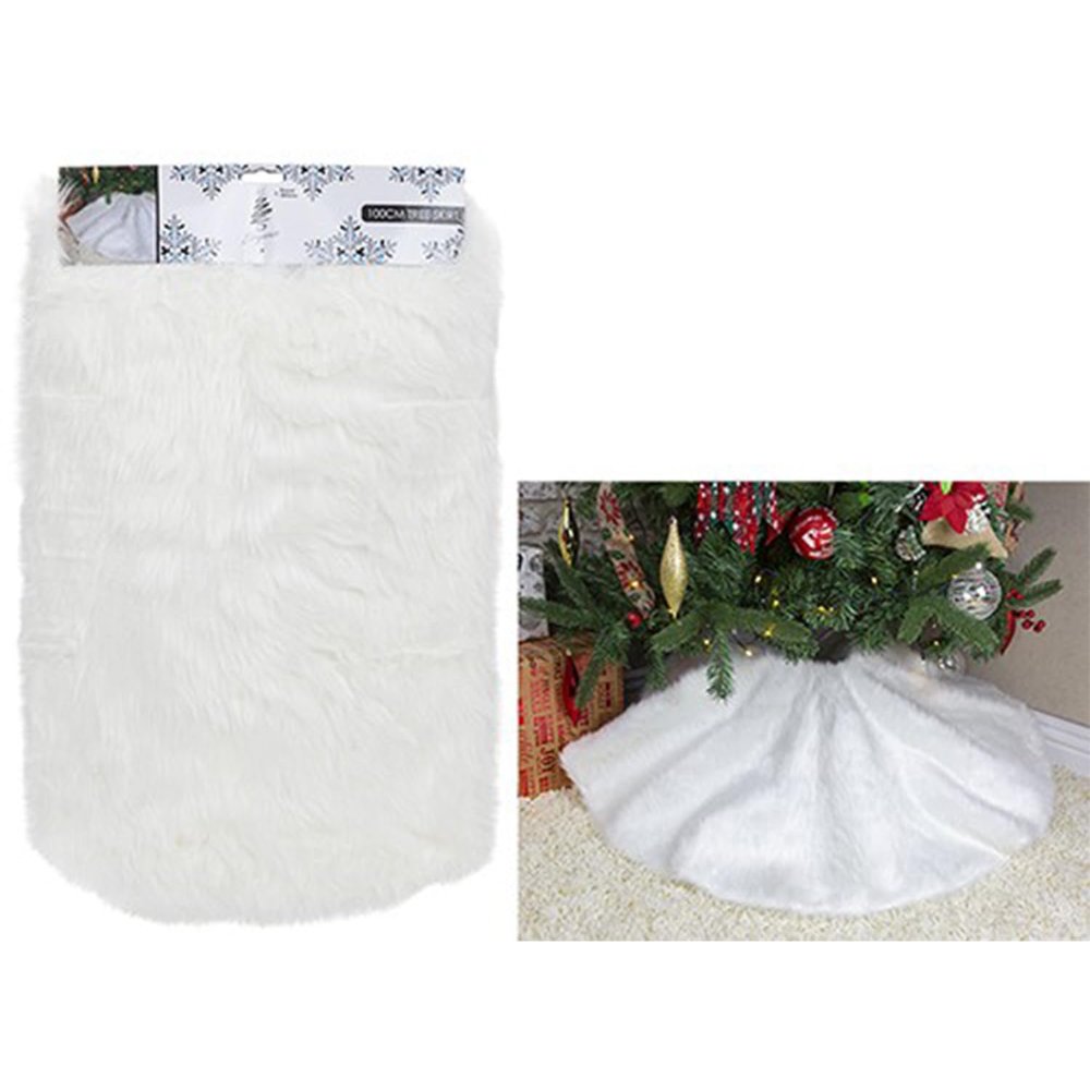 100cm White Plush Christmas Tree Skirt Decoration