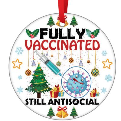 Baby's First Vaccinated Ornament Fully Vaccinated Christmas Ornaments 2021 Vaccine Ornament Christmas Tree Decorations Hanging Ornament Christmas Ceramic Ornament New Baby Gift for Dad Mom