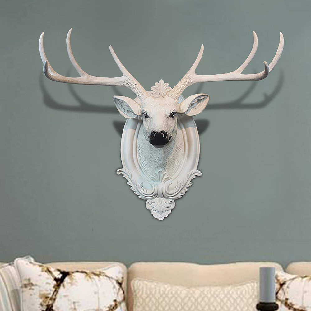 LJHSS Deer Head Antler Sculpture Wall Decoration,Faux Taxidermy Animal Head Home Decor, Rustic Wall Decor Deer Antlers,for Home Office