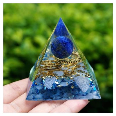 ZTBH Crystal Pyramid Orgonite Pyramid Crystal Shpere with Blue Chalcedony Copper Energy Healing Crystals (Size : 60mm)