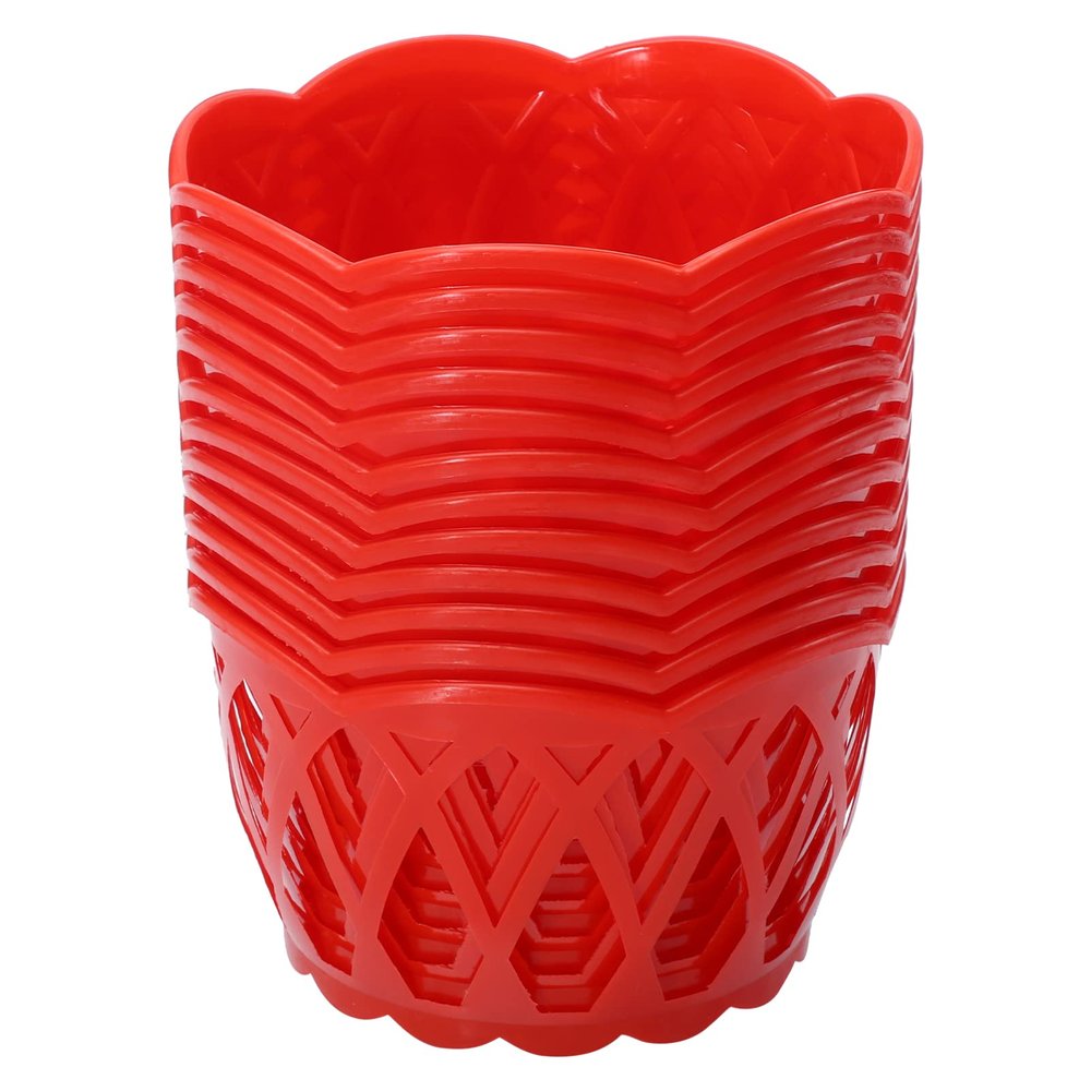 Zerodeko 12Pcs Plastic Fruit Basket Red Hollow Wrapping Basket Box Open Craft Vegetable for Supermarket Home Shop