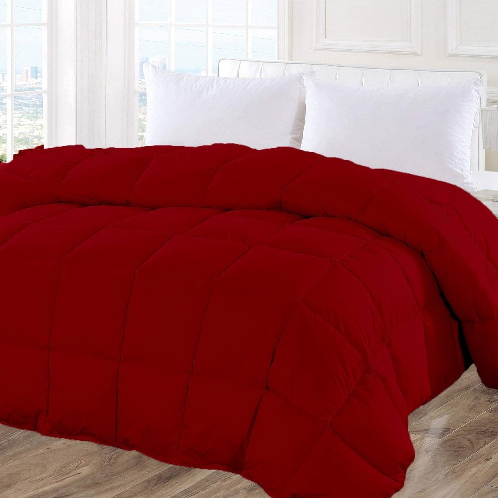 BesBedding 100% Natural Cotton Oversized Queen-Burgundy 1 Piece Comforter Goose Down Alternative All Season Comforter Super Soft and Stylish Single Quilted 500 GSM Fill Power Soft Finish Long Staple