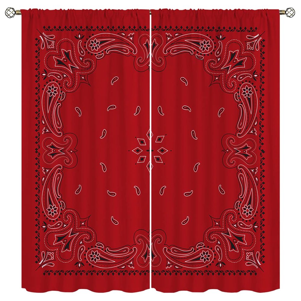 Amextrian Bandana Blackout Curtains for Home Decor,Bandana in Red and Black Rod Pocket Thermal Insulated Drapes Darkening Window Curtain for Girls Boy Bedroom Living Room 63 x 63 Inch