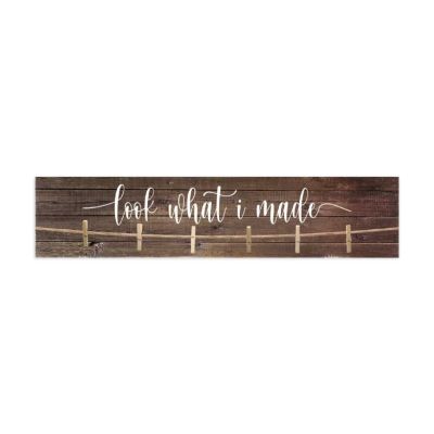 Rustic Wood Sign Look What I Made with Clips Children's Art Display Hanging Signs Kids Art Sign Home Decor Toddler Room Decor Sign Playroom Wall Art Decoration for Nursery Room 4x18inch, white-style