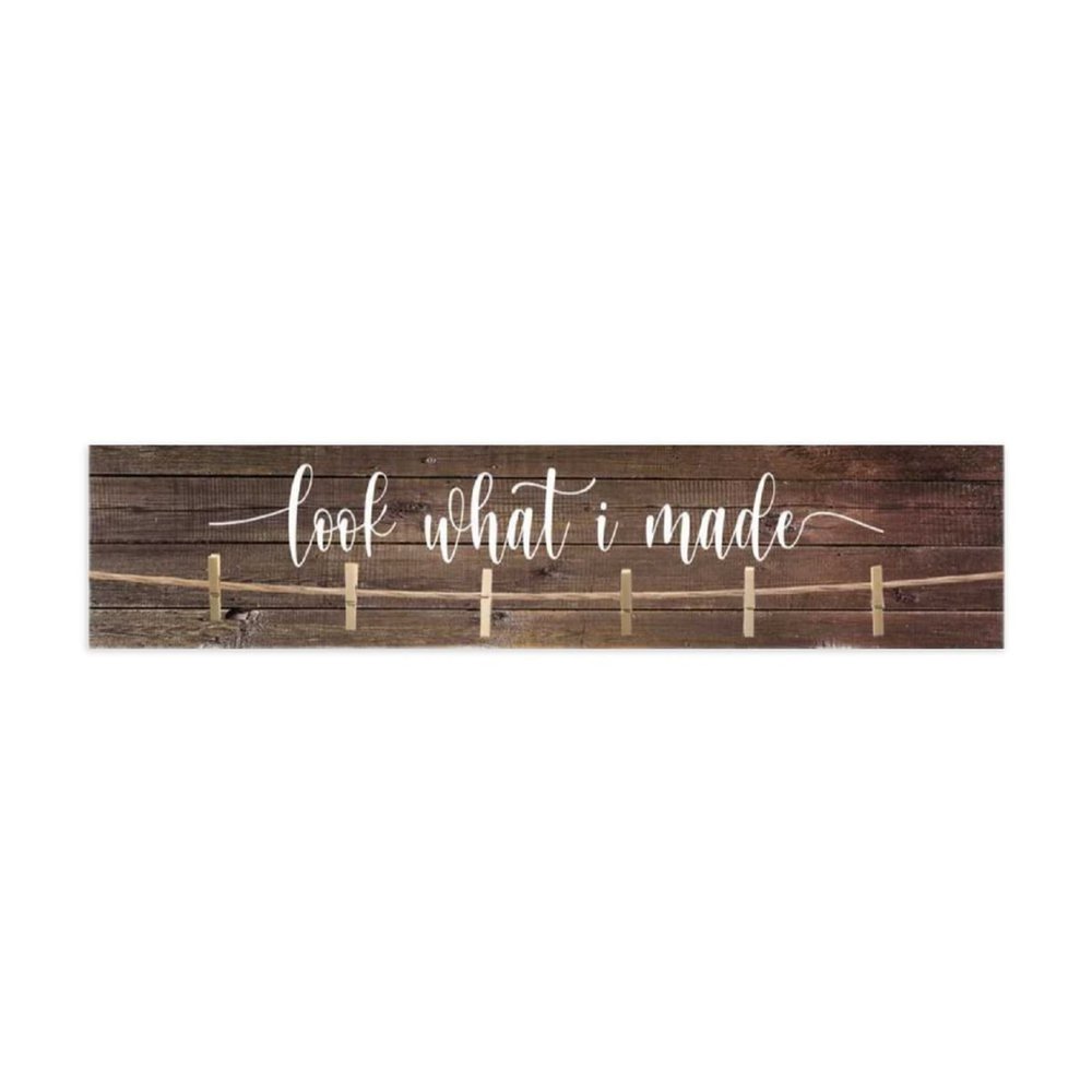 Rustic Wood Sign Look What I Made with Clips Children's Art Display Hanging Signs Kids Art Sign Home Decor Toddler Room Decor Sign Playroom Wall Art Decoration for Nursery Room 4x18inch, white-style