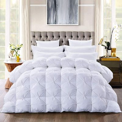 Anex Linen All Season 5 PC Down Alternative Comforter Set Cotton 500 GSM Lightweight Fluffy Quilted Collection Best Pinch Pleated Comforter with 4 Shams Eastern King | White Pin Tuck Comforter