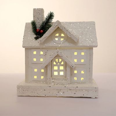 XBAOMING Christmas Decorations, Illuminated Wooden Castle, Christmas Snow House, Used to Decorate The Scene of The Small Wooden House,White