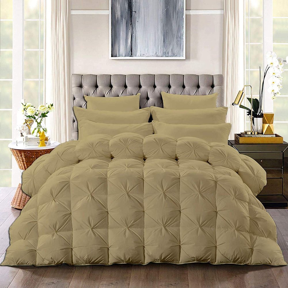 Anex Linen All Season 5 PC Down Alternative Comforter Set Cotton 500 GSM Lightweight Fluffy Quilted Collection Best Pinch Pleated Comforter with 4 Shams Eastern King | Taupe Pin Tuck Comforter