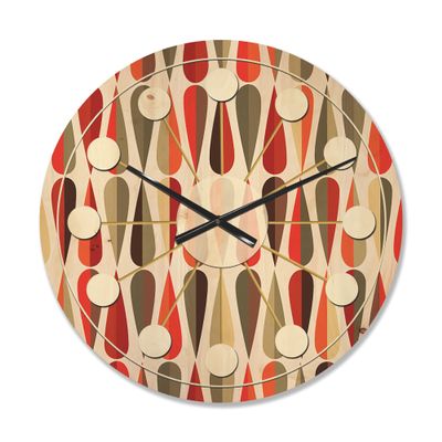DesignQ 'Abstract Retro Drops IV' Mid-Century Modern Wood Wall Clock Large Decorative Mid-Century Modern Wall Clock Oversized Wood Clocks for Living Room Dcor