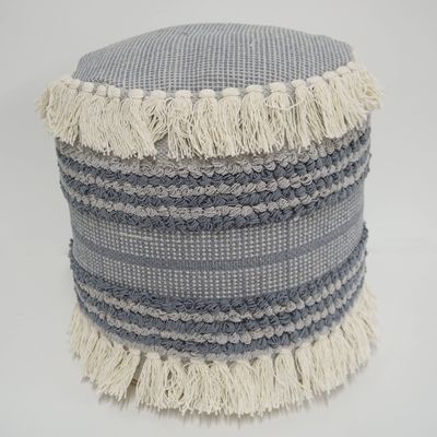 Home&Manor Wool Cotton 16" Blue Round Pouf Ottoman