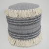Home&Manor Wool Cotton 16" Blue Round Pouf Ottoman view 1