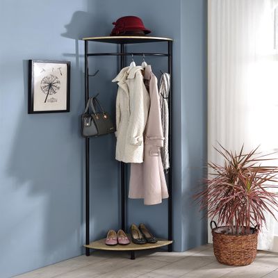 KB Designs - Corner Hall Tree Clothes Rack, Black/Sonoma Oak