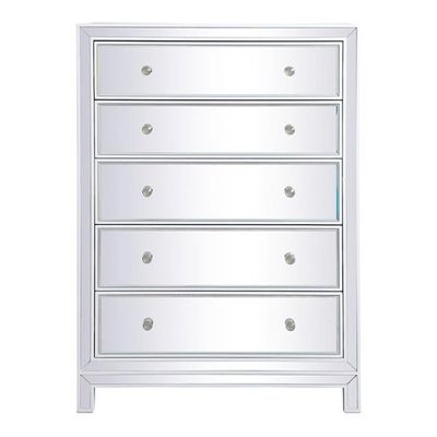 Elegant Decor Reflexion 34" 5-Drawer Metal MDF Mirrored Cabinet in White