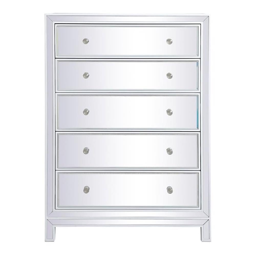 Elegant Decor Reflexion 34" 5-Drawer Metal MDF Mirrored Cabinet in White