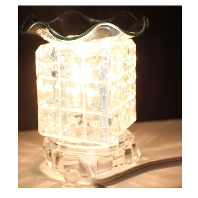5" Square Pearl Design, Clear Lamp, White Light - Beautiful Design, Oil Warmer with Cord and dimmer