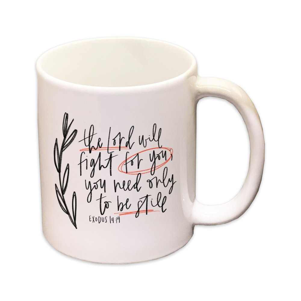 Christian coffee mug by swaygirls | Be still mug | Religious coffee mug | Bible verse coffee cup | Faith mug (15 oz, White/White)