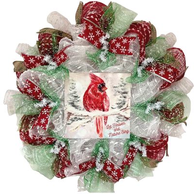 Let Heaven and Nature Sing Christmas Wreath Handmade Deco Mesh Available in 24 inch and 28 inch diameters