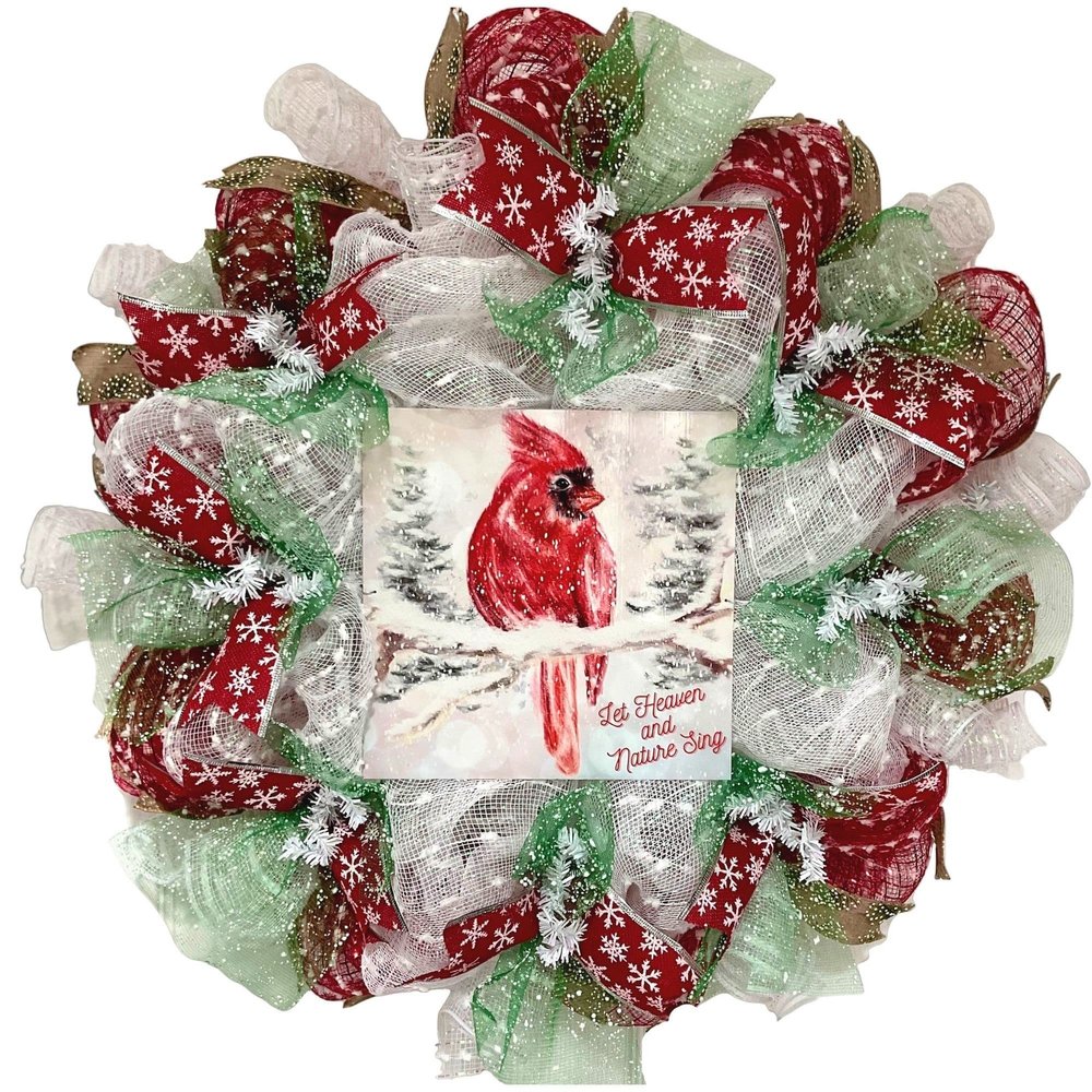 Let Heaven and Nature Sing Christmas Wreath Handmade Deco Mesh Available in 24 inch and 28 inch diameters