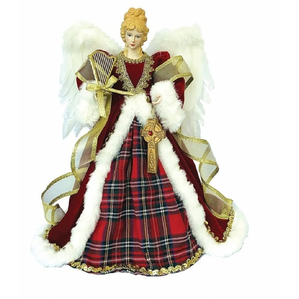 Unknown1 Santa's Workshop 16inch Tartan Plaid Angel Tree Topper 16 Red Resin, Medium