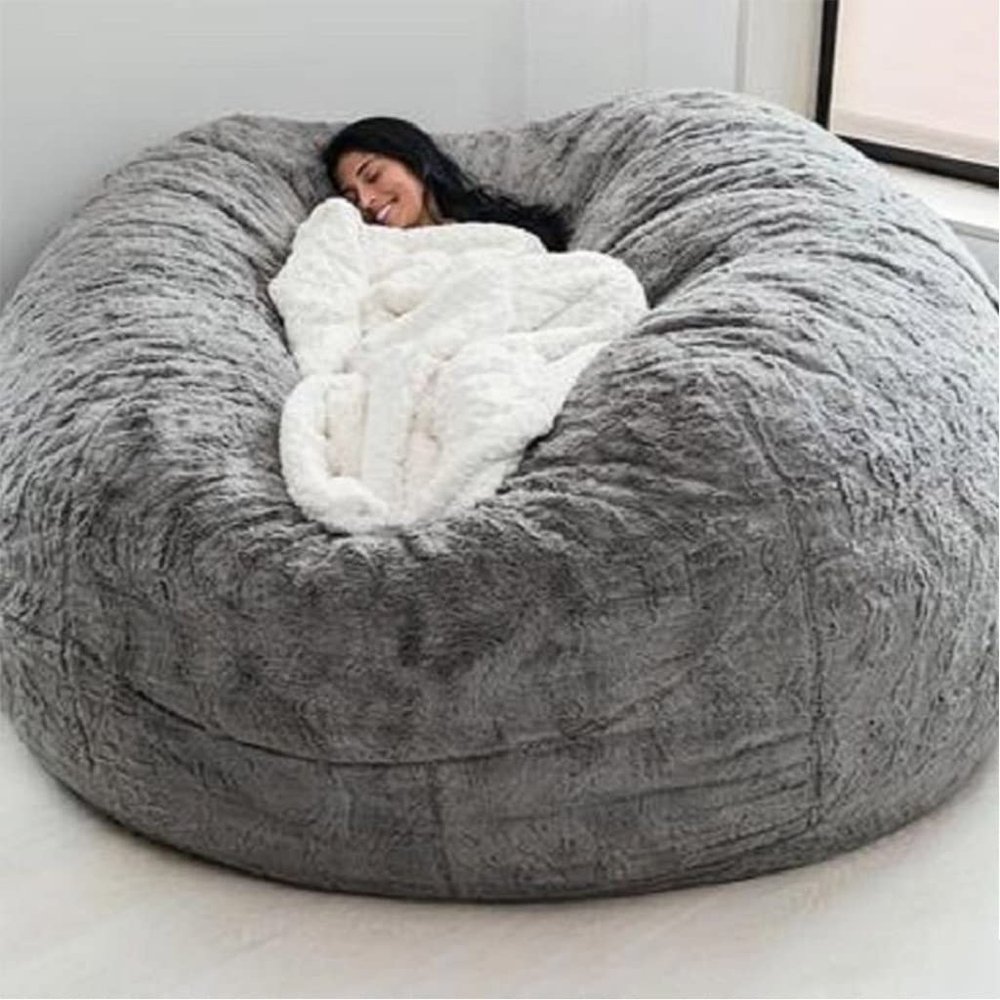 Bean Bag Chair(No Filler) Ultra Soft, Foam Filling, Washable Breathable and Comfortable Jumbo Bean Bag Sofa Kids Adult Bean Bag Chair (Color : Gray, Size : 7ft)