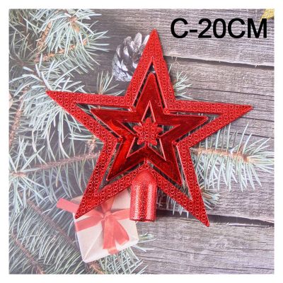 YAYA2021-SHOP Christmas Ornaments Christmas Tree Top Three-Dimensional Five-Pointed Star Decorations Golden Silvery Red Home Desktop Topper Christmas Ornament Christmas Decorations (Color : C-20cm)