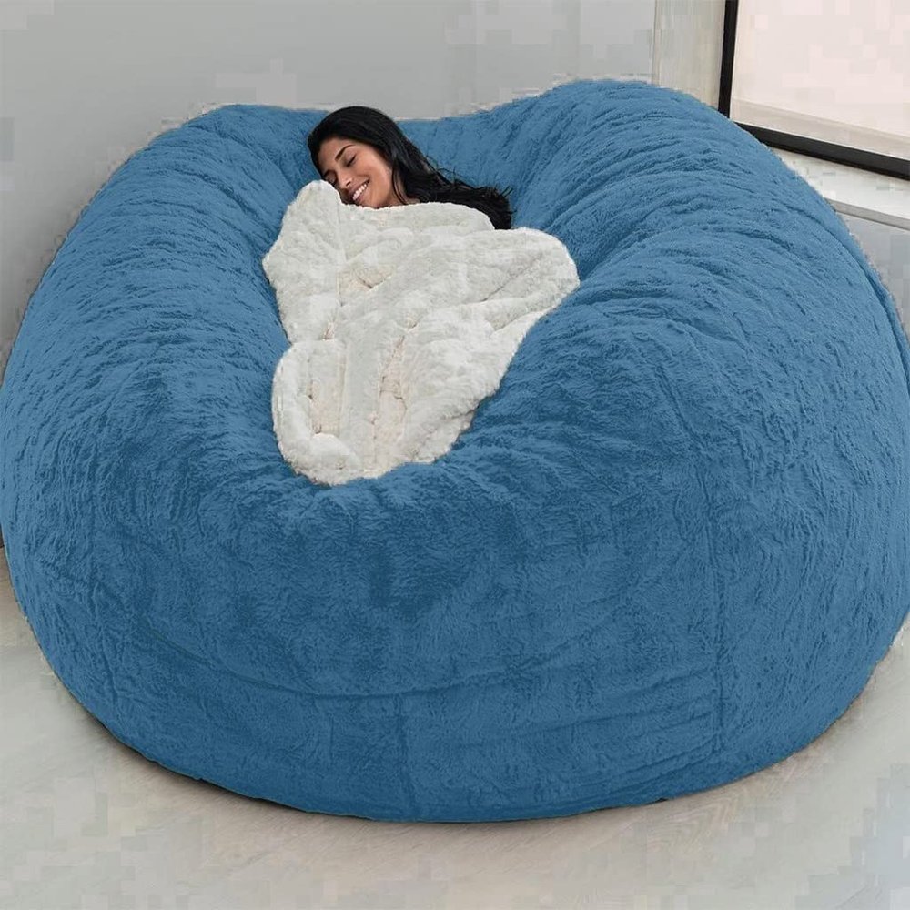 Bean Bag Chair(No Filler) Ultra Soft, Foam Filling, Washable Breathable and Comfortable Jumbo Bean Bag Sofa Kids Adult Bean Bag Chair (Color : Blue, Size : 7ft)