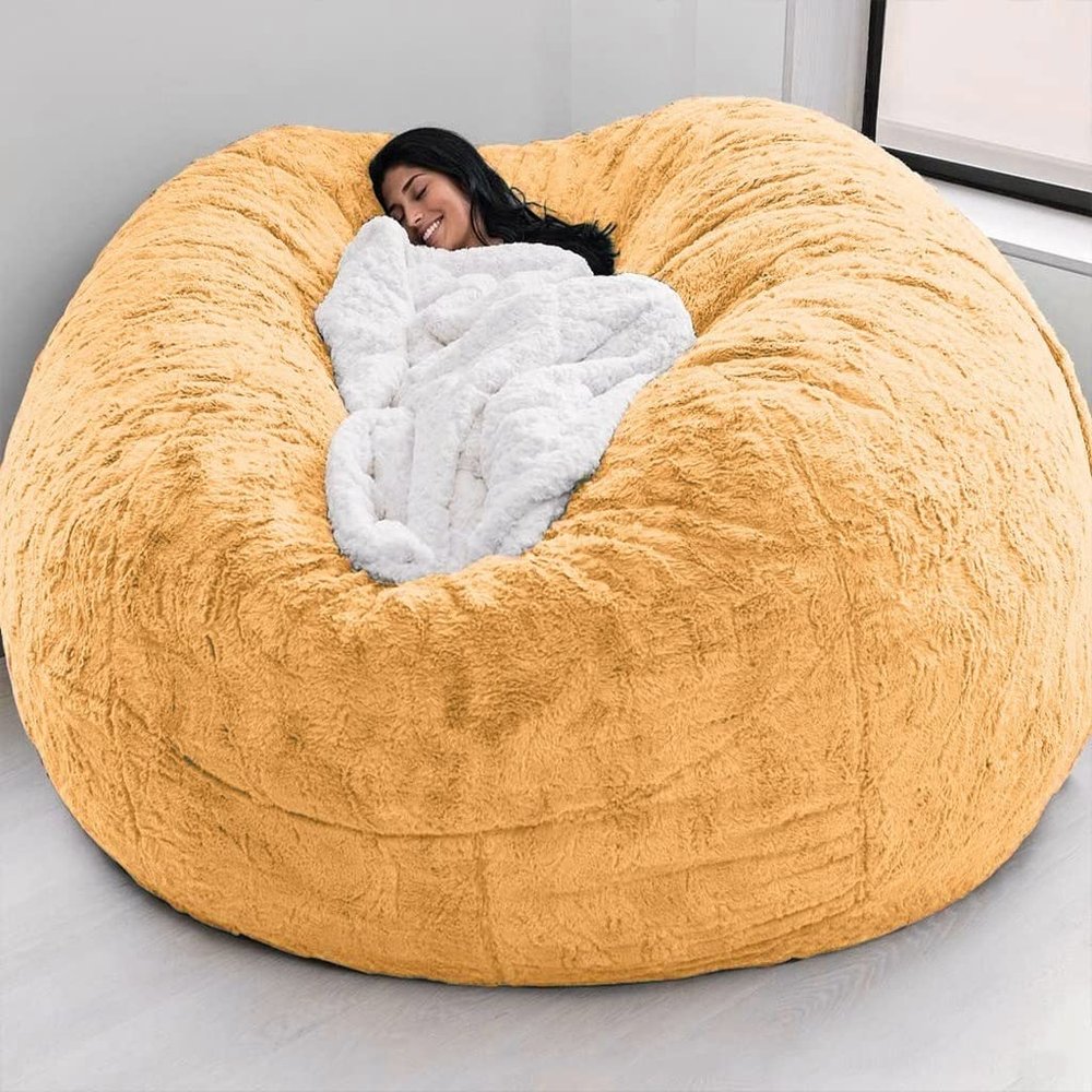 Bean Bag Chair(No Filler) Ultra Soft, Foam Filling, Washable Breathable and Comfortable Jumbo Bean Bag Sofa Kids Adult Bean Bag Chair (Color : Yellow, Size : 7ft)