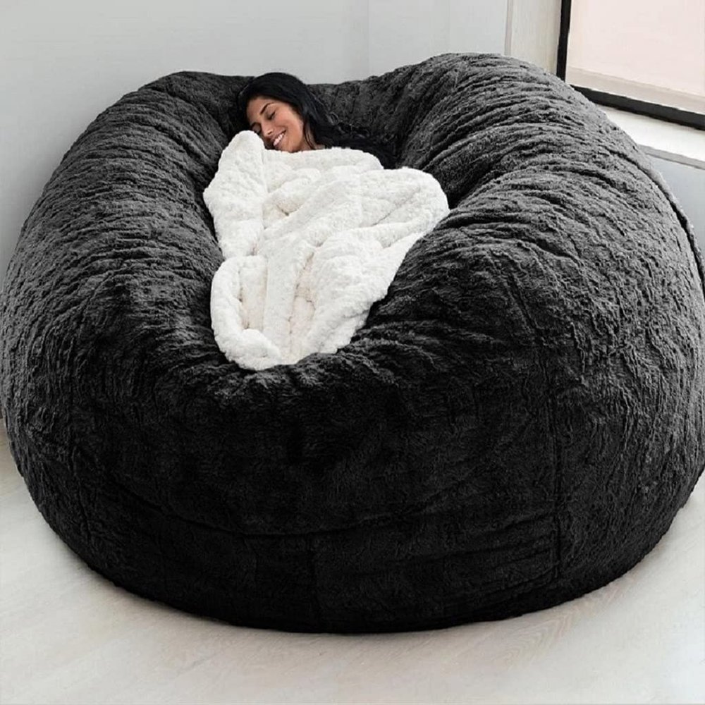 Bean Bag Chair(No Filler) Ultra Soft, Foam Filling, Washable Breathable and Comfortable Jumbo Bean Bag Sofa Kids Adult Bean Bag Chair (Color : Black, Size : 7ft)