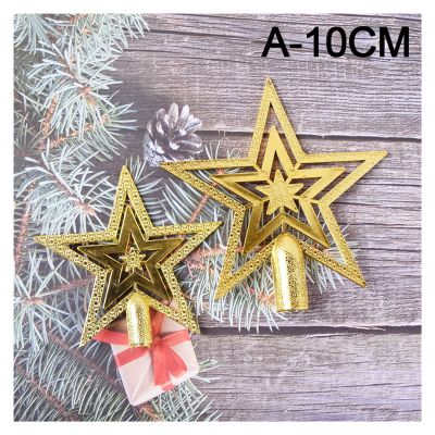 YAYA2021-SHOP Christmas Ornaments Christmas Tree Top Three-Dimensional Five-Pointed Star Decorations Golden Silvery Red Home Desktop Topper Christmas Ornament Christmas Decorations (Color : A-10cm)