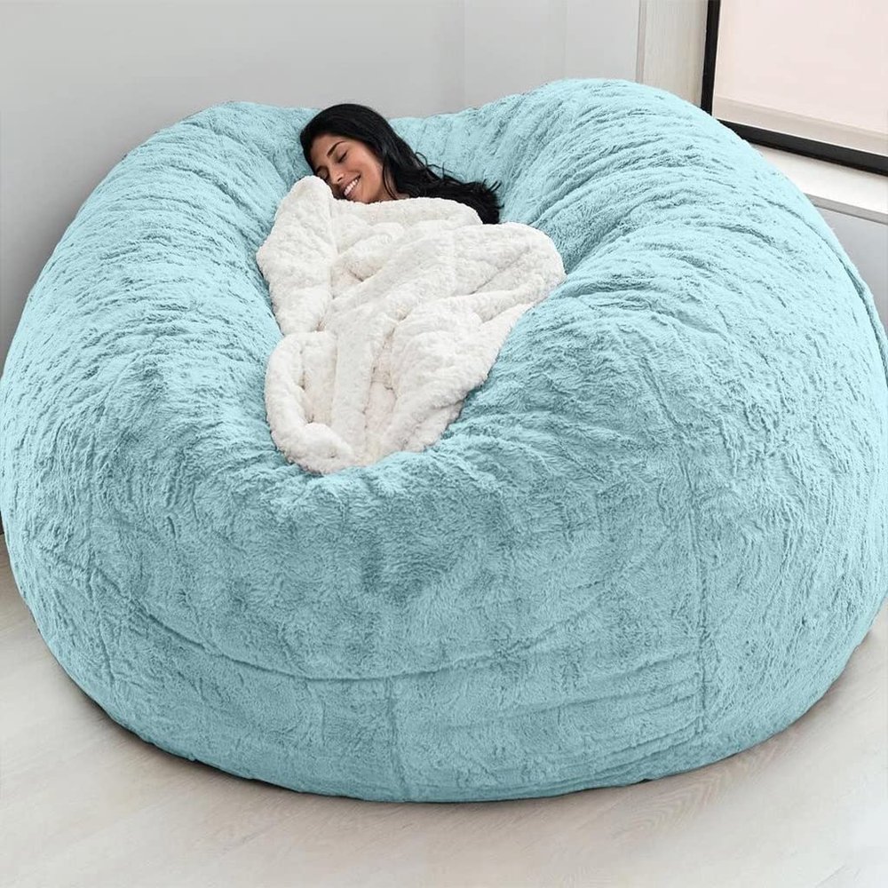 Bean Bag Chair(No Filler) Ultra Soft, Foam Filling, Washable Breathable and Comfortable Jumbo Bean Bag Sofa Kids Adult Bean Bag Chair (Color : Light Blue, Size : 7ft)