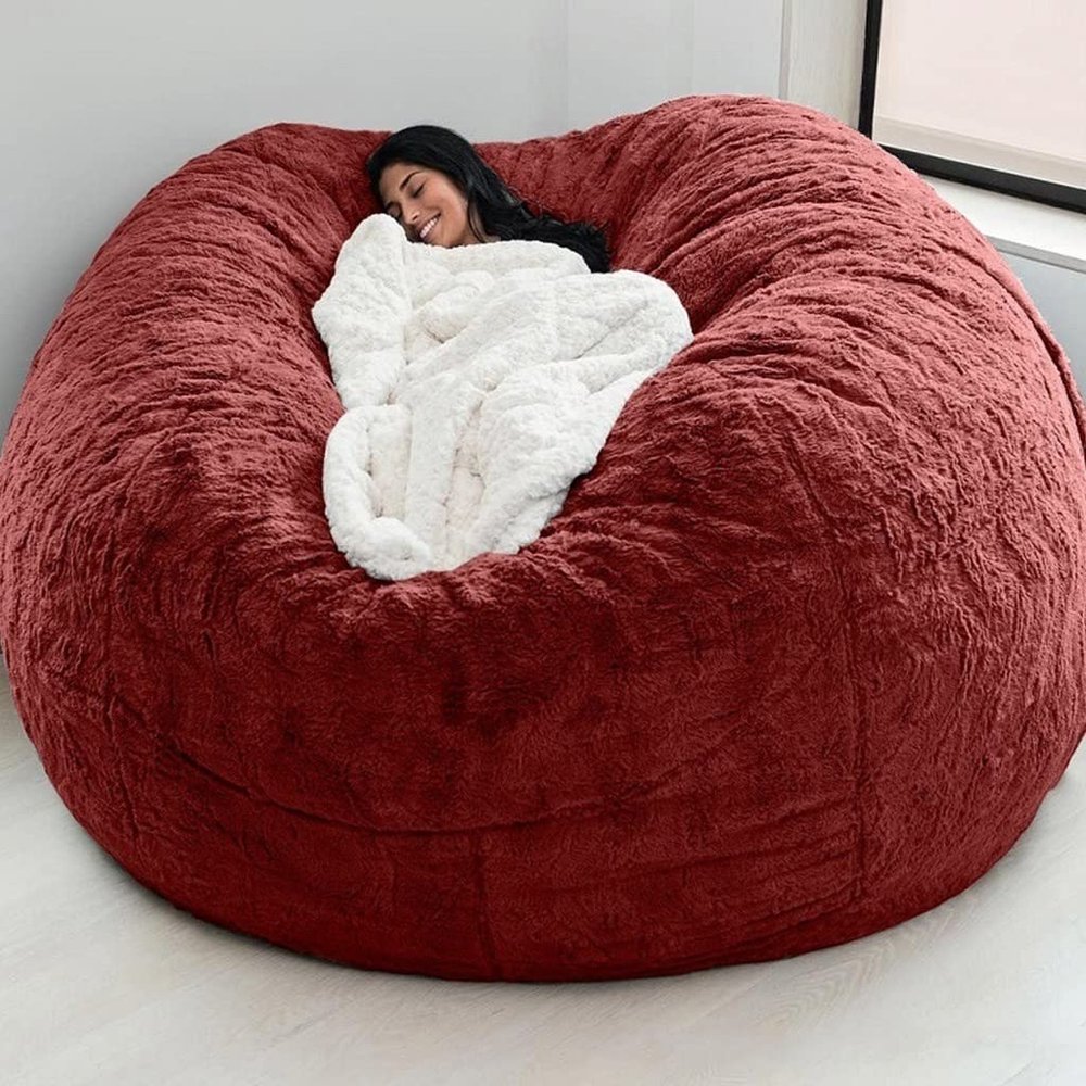 Bean Bag Chair(No Filler) Ultra Soft, Foam Filling, Washable Breathable and Comfortable Jumbo Bean Bag Sofa Kids Adult Bean Bag Chair (Color : Red, Size : 7ft)