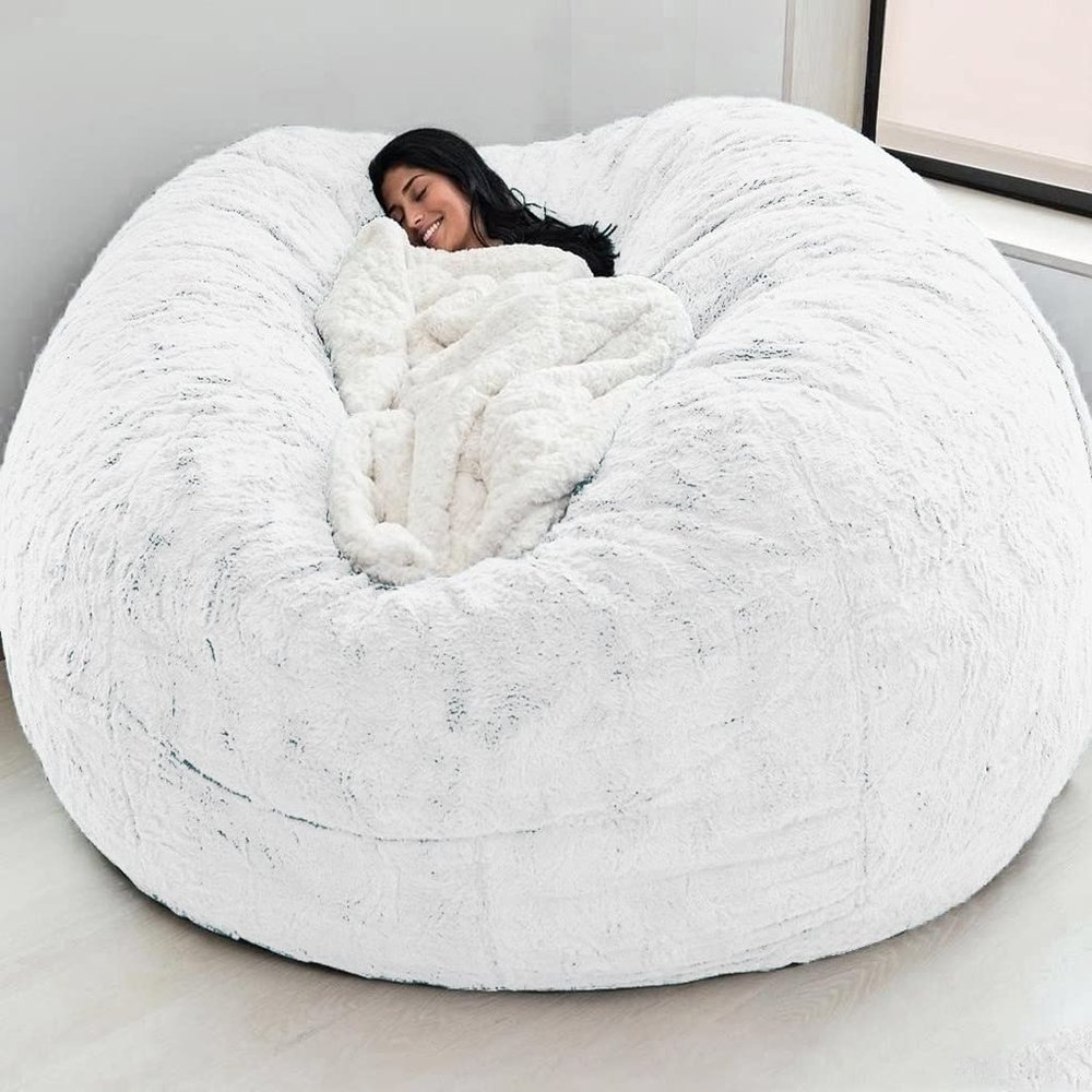 Bean Bag Chair(No Filler) Ultra Soft, Foam Filling, Washable Breathable and Comfortable Jumbo Bean Bag Sofa Kids Adult Bean Bag Chair (Color : White, Size : 7ft)