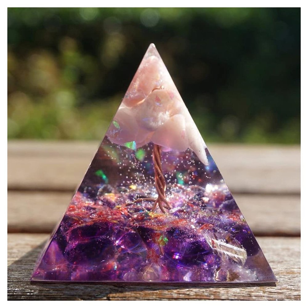 ZTBH Crystal Pyramid Tree of Life Orgone Pyramid Pink Opal Healing Crystals (Size : 50mm)