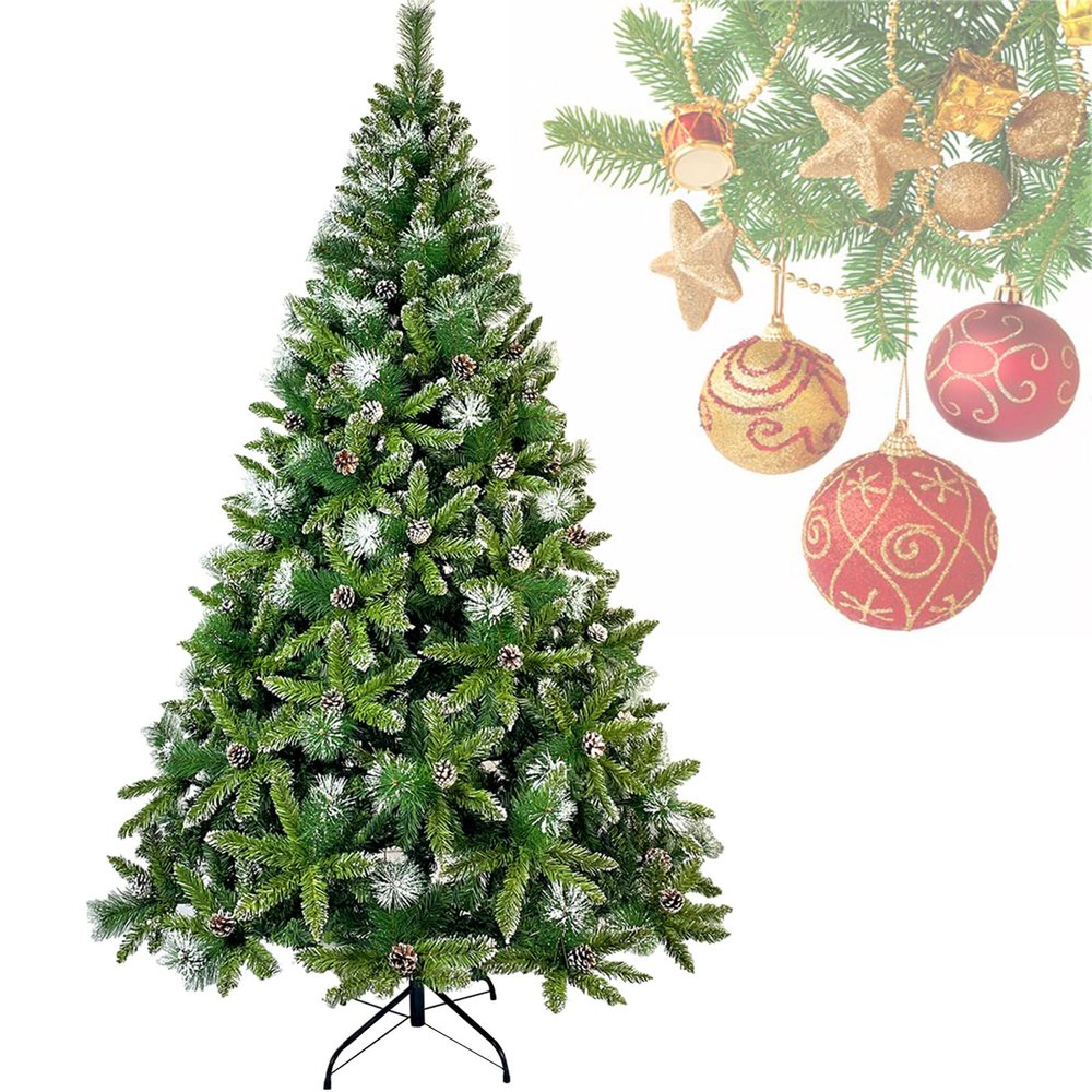 DDHVVOH 7.4 Ft Christmas Tree with Pine Cones,65 Pine Cones,1300 Thickened Branch Tips,Hinged,with Metal Bracket,Stable and Durable,Suitable for Indoor and Outdoor Christmas Decoration