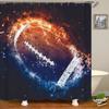 Jayden Madge 4PCS/Set Burning American Football Shower Curtain, Ice and Fire Championship Cool Sports Bathroom Decor for Men, Waterproof Fabric Black Shower Curtain, Non-Slip Bath Rugs, Flaming Ball view 3
