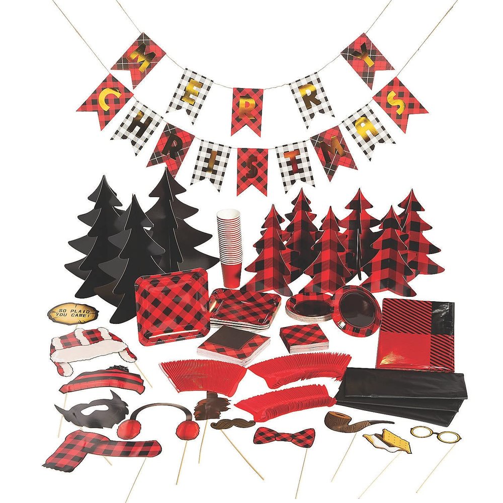 307 Piece(s) Buffalo Plaid Christmas Tableware Kit for 24 Guests