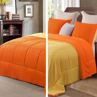 Wega Linen 5 Piece Lightweight Reversible Comforter Oversized King (116'' x 98'') Set for All Seasons, Down Alternative Comforter with 4 Pillow Shams Orange/Yellow