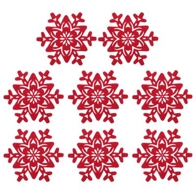 Luxshiny 8pcs Christmas Themed Coasters Table Decorations Red Felt Snowflake Coffee Coasters for Winter Wedding Party