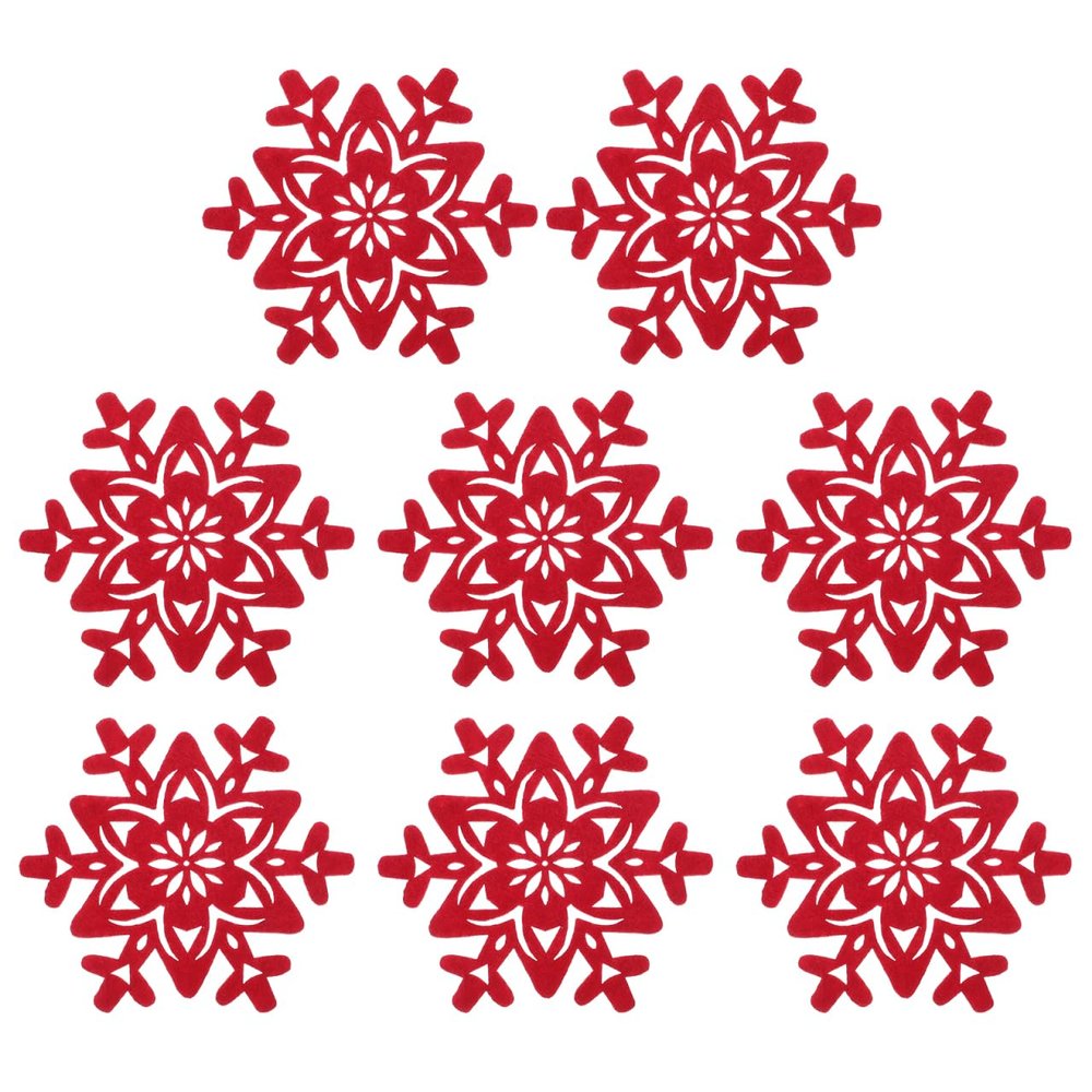Luxshiny 8pcs Christmas Themed Coasters Table Decorations Red Felt Snowflake Coffee Coasters for Winter Wedding Party