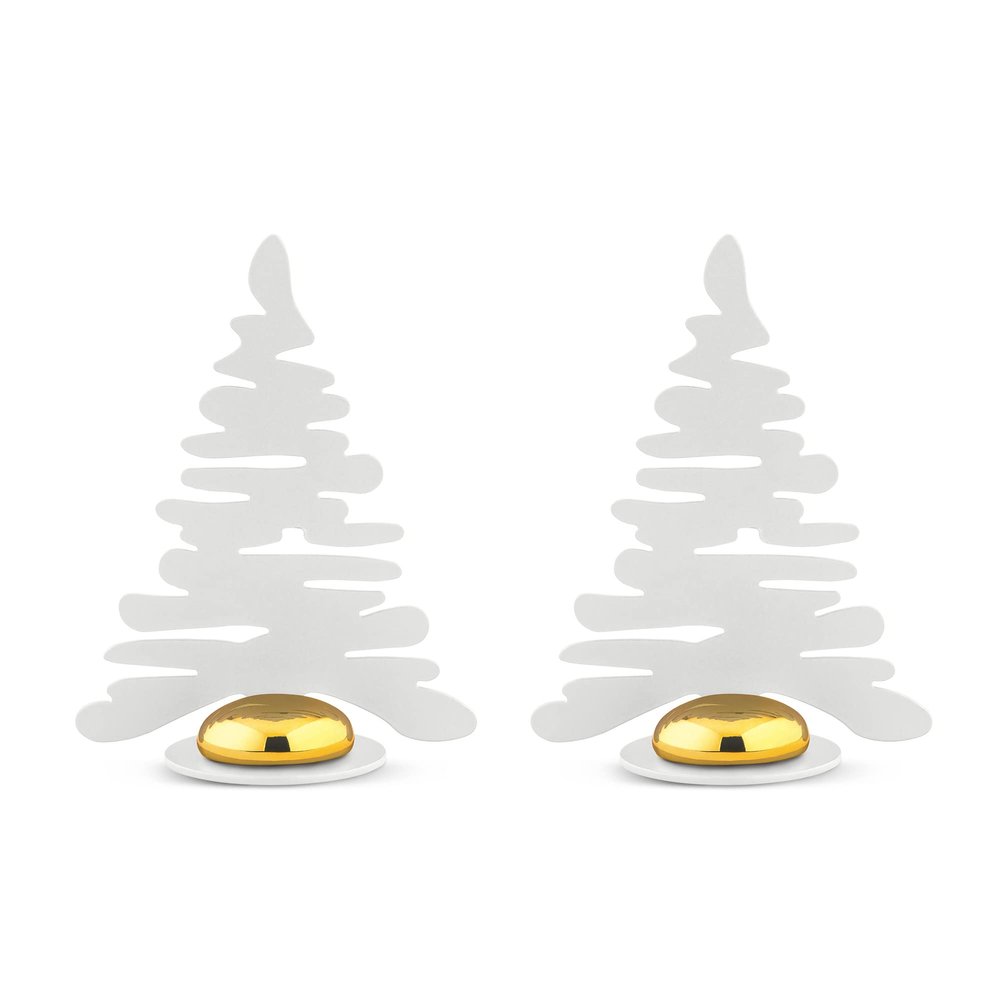 Alessi Barkplace Tree BM16S2 W - Set of Two Placecards with The Shape of a Christmas Tree, in Colored Steel with Epoxy Resin, White with Porcelain Magnet