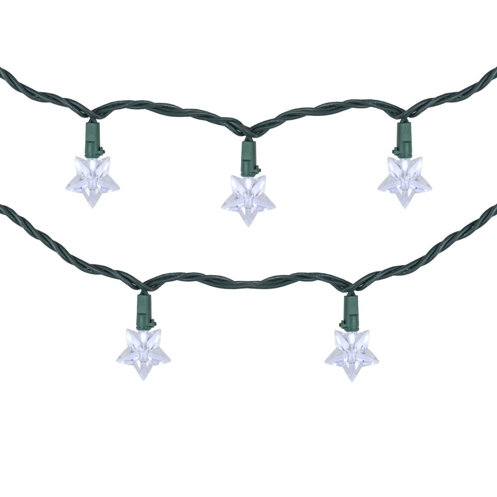 10-Count Pure White LED Star Christmas Light Set 4ft Green Wire