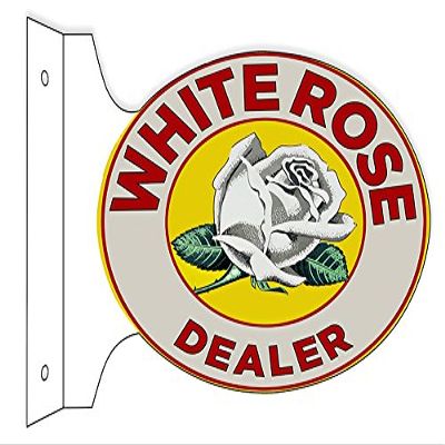 White Rose Dealer Reproduction Flange Motor Oil Sign 12x18 Oval