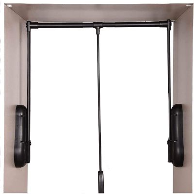 DONGYUE Black Drop-Down Coat Rack with Cushioning System, Lifting Wardrobe Rails, Soft Return to Save Space, Adjustable Width 51-115 cm Wall-Mounted Frame (Size : 510-650mm)