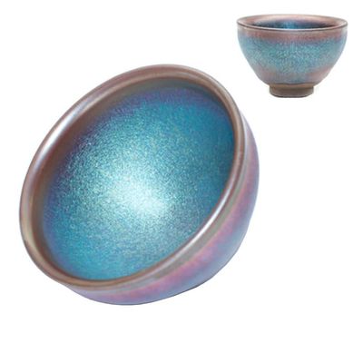 Maya Star Traditional Handmade Vintage Tenmoku Teaware Artistic Handle Glazes JianZhan Tea Cup Ceramic Cup Gift 100 ml(Blue-Green)